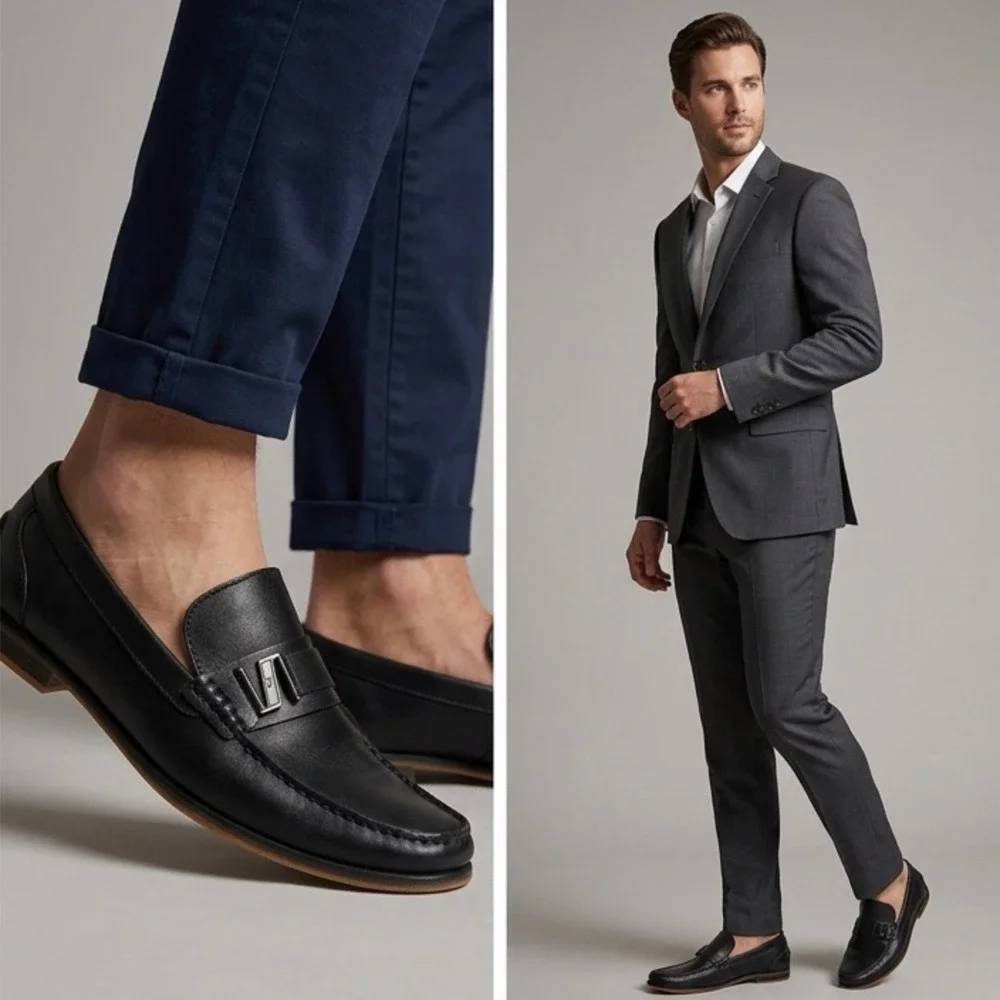 Kenneth Cole Reaction Callum 2.0 Black Leather Loafers Mens 9.5 M Slip On Dress